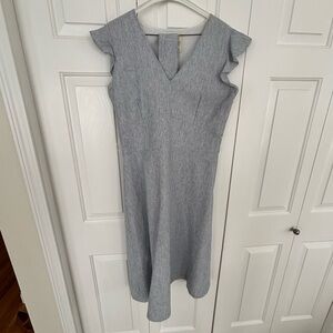 Women’s Blue Linen / Cotton Midi Dress fully lined